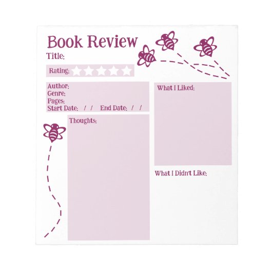 Bloc-note Critique du livre Lecture Bee Notepad (Devant)