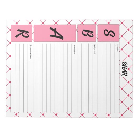 Bloc-note Cuisines d'enseignement _ Fiche de la SBAR des soi (Devant)