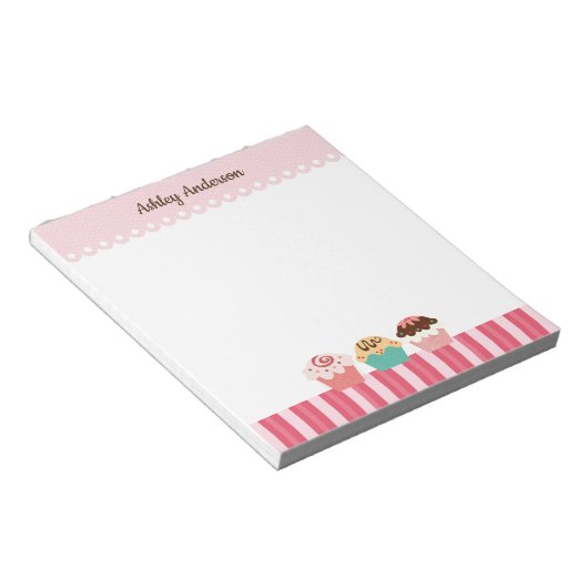 Bloc-note Cupcakes et rayures roses (Incliné)