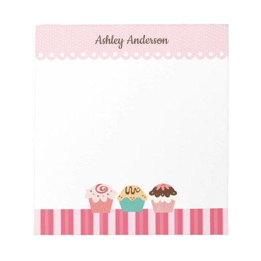 Bloc-note Cupcakes et rayures roses (Devant)