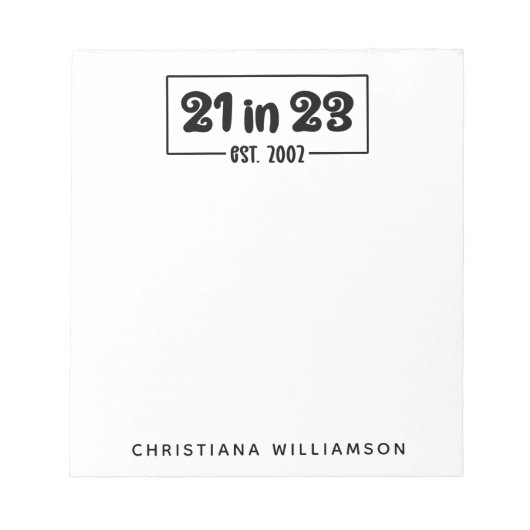 Bloc-note Custom 21st Birthday Cadeau 21 en 23 Est 2002 (Devant)