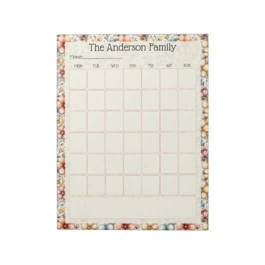 Bloc-note Custom Blush Floral Monthly Calendar Notepad (Tourné)