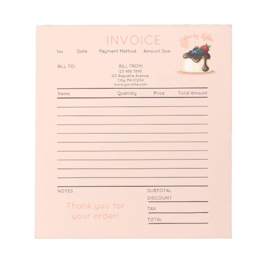 Bloc-note Custom Cake & Bakery Business Invoice Notepad (Devant)