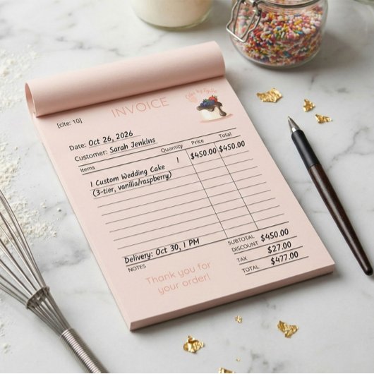 Bloc-note Custom Cake & Bakery Business Invoice Notepad