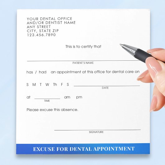 Bloc-note Custom Dental Appointment Excuse Blue