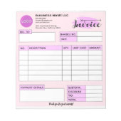 Bloc-note Custom invoice Form with Logo, Pink Small Business (Devant)