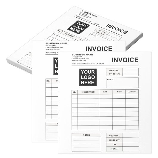 Bloc-note Custom Invoice Order Forms & Business Logo