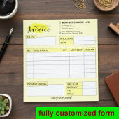 Bloc-note Custom Invoice Receipt, Yellow Small Business Name