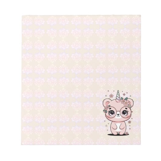 Bloc-note Custom Kawaii Unicorn Bear Face Floral Glasses (Devant)