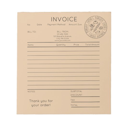 Bloc-note Custom Kraft Bakery Invoice (Devant)