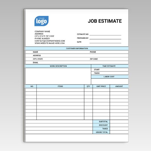 Bloc-note Custom Logo Business Job Estimate Form Notepad
