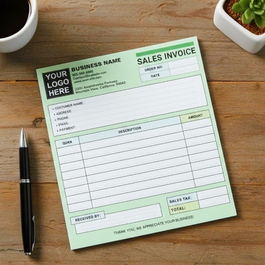 Bloc-note Custom Logo, Sales Invoice Receipt Small Business 