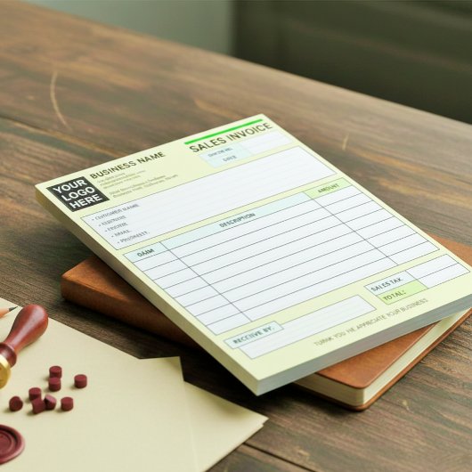 Bloc-note Custom Logo, Sales Invoice Receipt Small Business 