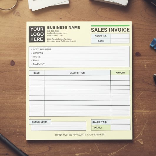 Bloc-note Custom Logo, Sales Invoice Receipt Small Business 