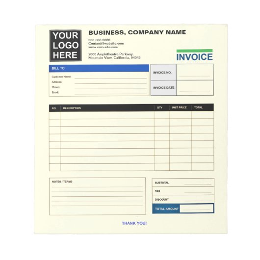 Bloc-note Custom Logo Small Business Invoice Sales Receipt (Devant)