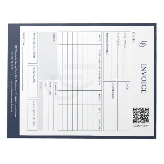 Bloc-note Custom Modern Navy Wedding Planner Invoice Billing (Devant)