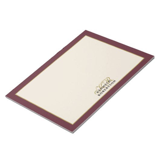 Bloc-note Custom Monogram Burgundy Cream Gold Minimalist Men (Incliné)