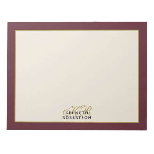 Bloc-note Custom Monogram Burgundy Cream Gold Minimalist Men (Devant)