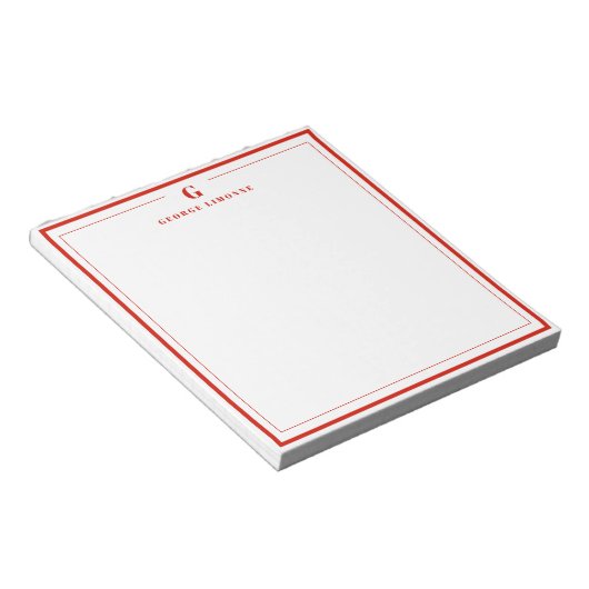 Bloc-note Custom Monogram Candy Red Border Stationery (Incliné)