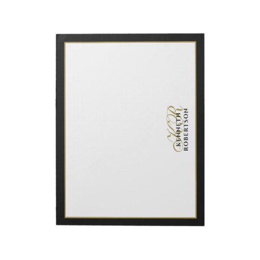 Bloc-note Custom Monogram Elegant Minimalist Black Gold Men  (Tourné)