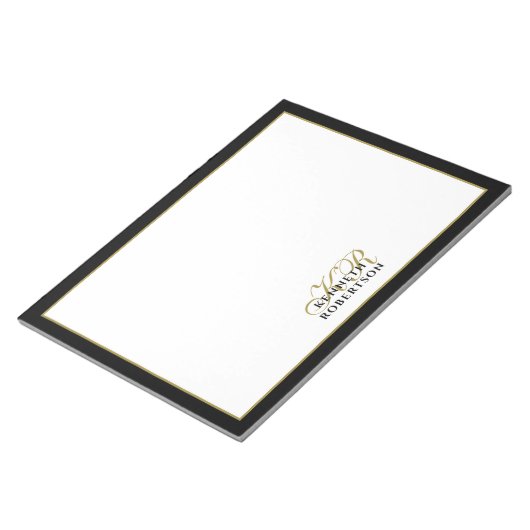 Bloc-note Custom Monogram Elegant Minimalist Black Gold Men  (Incliné)