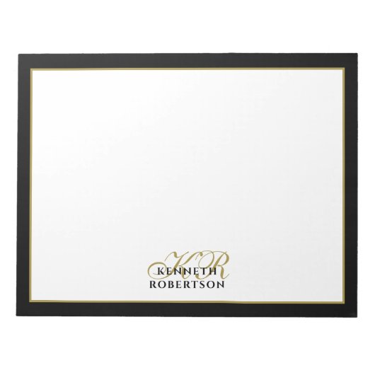 Bloc-note Custom Monogram Elegant Minimalist Black Gold Men  (Devant)