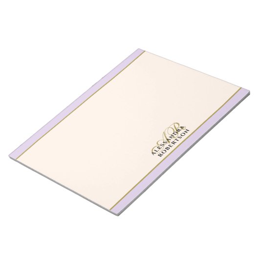 Bloc-note Custom Monogram Lavender Ivory Gold Minimalist (Incliné)
