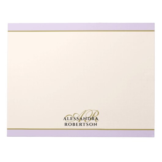 Bloc-note Custom Monogram Lavender Ivory Gold Minimalist (Devant)
