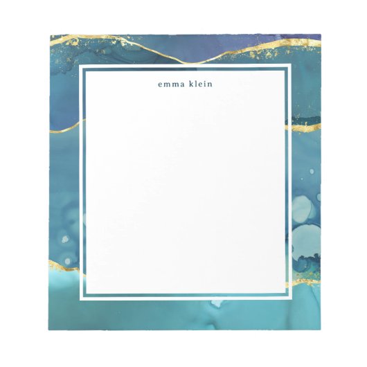 Bloc-note Custom Name Abstract Teal Blue Ink Gold (Devant)