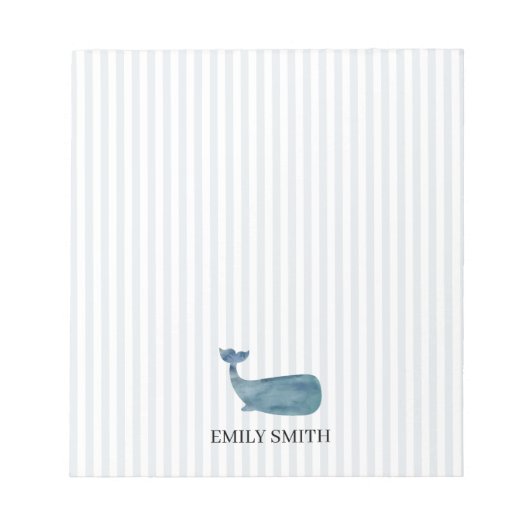 Bloc-note Custom Name Blue Whale Nautical Stripe (Devant)
