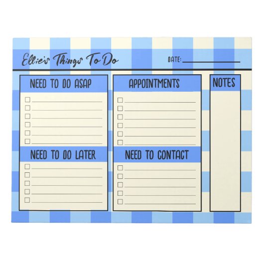 Bloc-note Custom Name Coworker Gift Gingham To Do Lists (Devant)