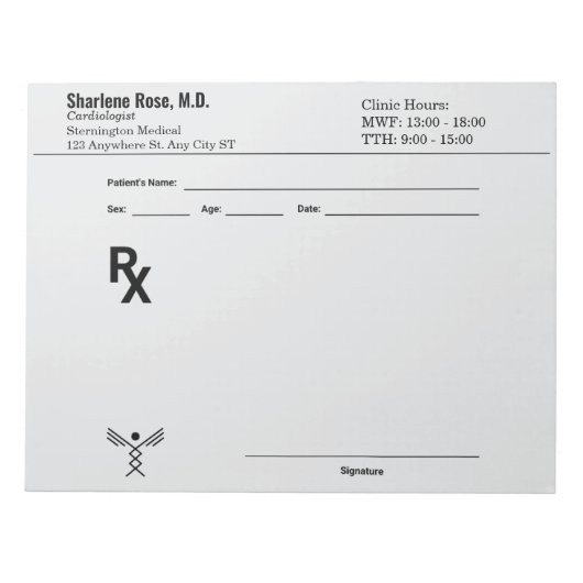 Bloc-note Custom Prescription Notepad – Editable Doctor RX  (Devant)