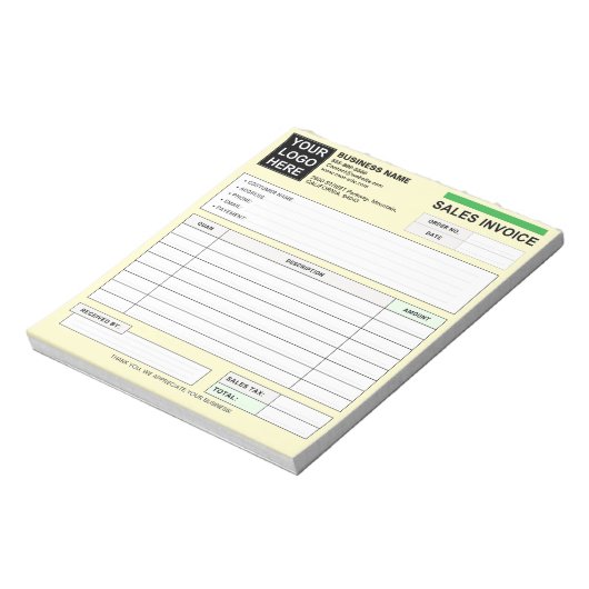 Bloc-note Custom Sales Invoice Receipt Logo, Carbonless Form (Tourné)