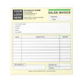 Bloc-note Custom Sales Invoice Receipt Logo, Carbonless Form (Devant)
