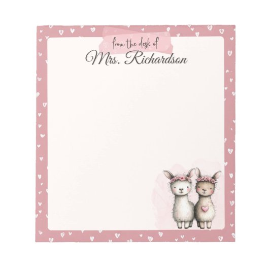 Bloc-note Custom Valentine Notepad Cute Pink Llama & Hearts (Devant)