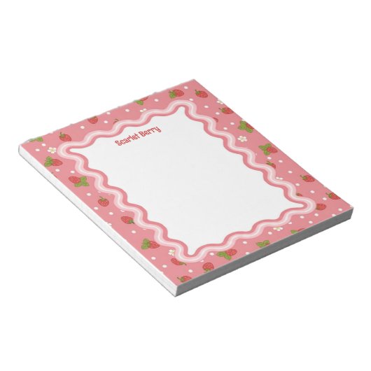 Bloc-note Custom Wavy Border Strawberry Pattern Personalized (Incliné)