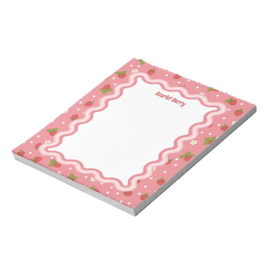 Bloc-note Custom Wavy Border Strawberry Pattern Personalized (Tourné)
