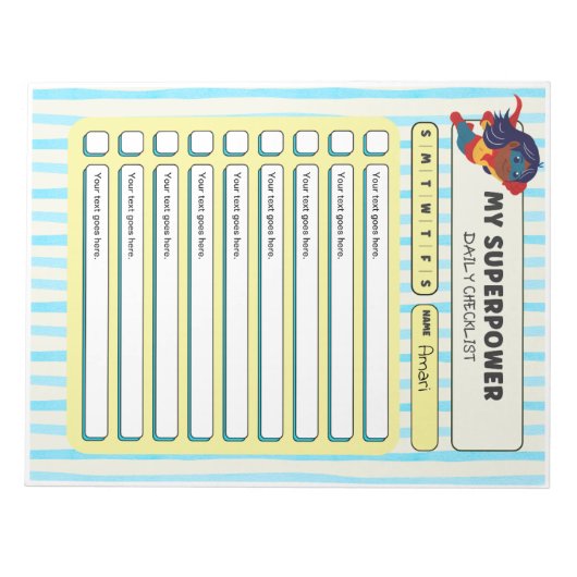 Bloc-note Customisable ADHD KIds Daily Checklist Notepad (Devant)