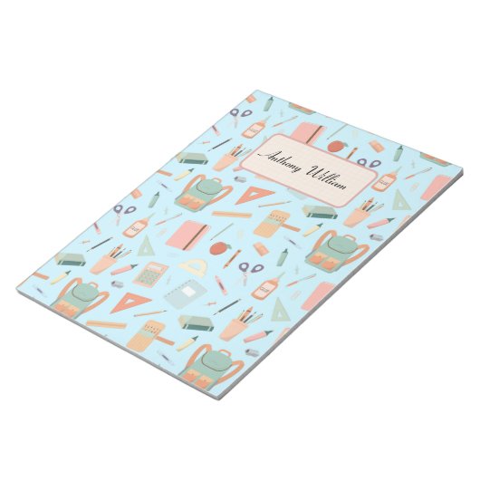 Bloc-note Customisé de retour au motif vert de l'école (Incliné)