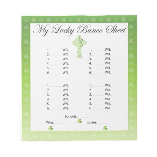 Bloc-note Customisez votre fiche/carte Bunco (Devant)