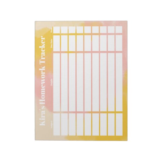Bloc-note Customizable Homework Tracker (Tourné)