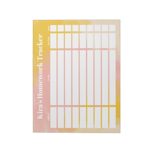 Bloc-note Customizable Homework Tracker Notepad (Tourné)