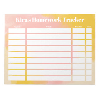Bloc-note Customizable Homework Tracker Notepad