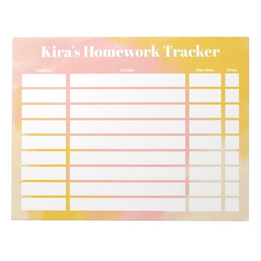 Bloc-note Customizable Homework Tracker Notepad (Devant)