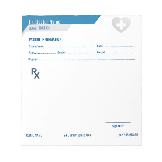 Bloc-note Customizable RX Pad for Doctors - Prescription Pad (Devant)