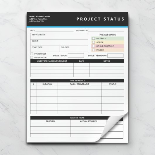 Bloc-note Customized Project Status Report Template Notepad