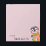Bloc-note Cute Baby Penguin in Red Glasses Kids Girly Pink<br><div class="desc">Customizable text design with a cute whimsical watercolor penguin in heart-shaped eyeglasses with a scarf,  minimalist,  simple,  and modern typography.</div>
