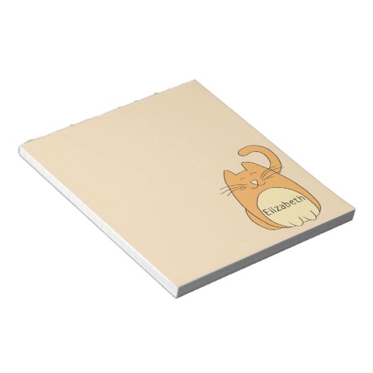 Bloc-note Cute Cartoon Chat Ajouter un nom | Beige (Incliné)