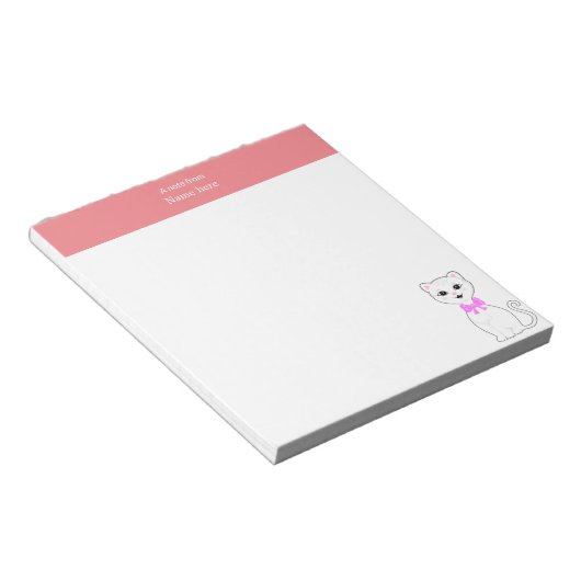 Bloc-note Cute Chat Blanc & En-Tête Rose Simple (Incliné)