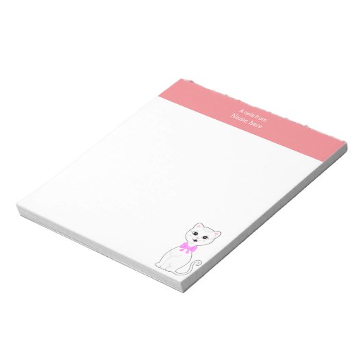 Bloc-note Cute Chat Blanc & En-Tête Rose Simple (Tourné)